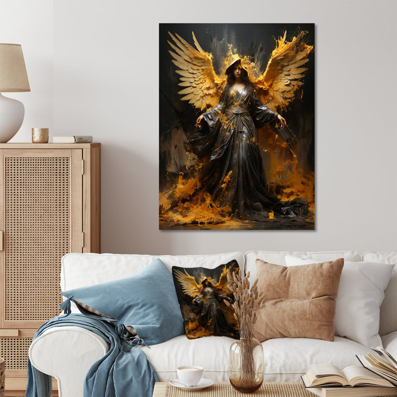 «Gold Angel Rebel Renaissance I» - Art mural en métal Pop Art, H 32 po x l 16 po x P 1 po