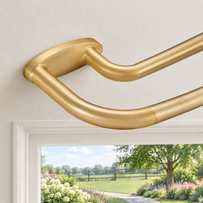 Warm gold room-darkening double drapery rod for 72-144 Inches, using a wrap-around design with a quality metal 3/4 Inches front rod and 5/8 Inches back rod.