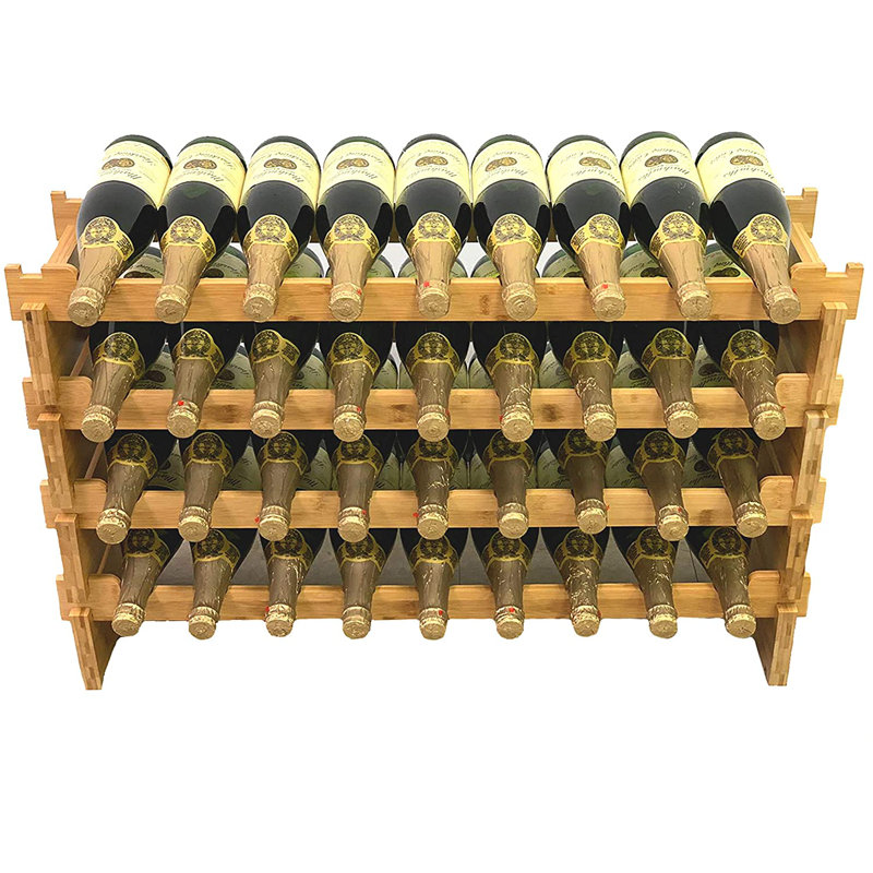Mayra 36 Bottle Solid Wood Wine Bottle Rack in Natural Bamboo