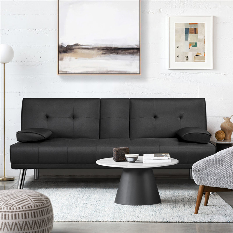 Upholstered 3-in-1 Sofa Bed, 28" H x 62.5" W x 31.5" D, Black