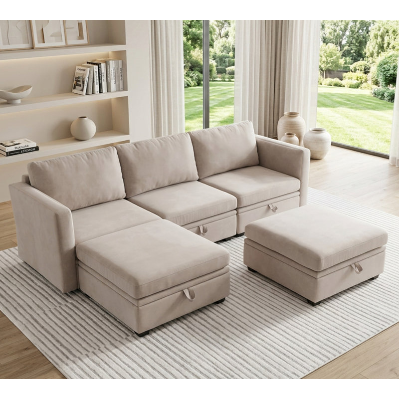 Canapé modulaire modulaire en chenille en U avec 5 composants de rangement, dossier et accoudoirs réglables, canapé modulaire convertible pour salon et appartement