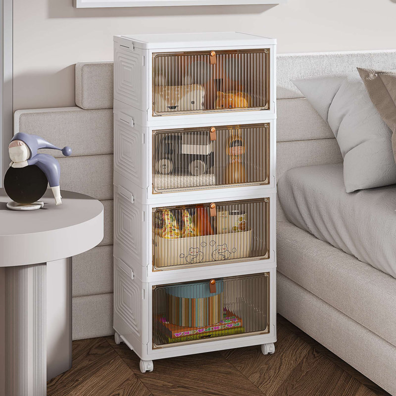 Canas  Plastic Foldable Stackable Storage Bin Double Door With Lids And Wheels Display Case Showcase Closet Rectangle Box Organizers And Storage For Electronics, Clothes, Toys