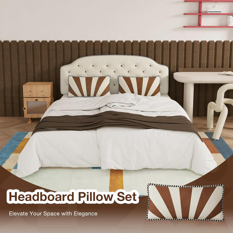 Queen Upholstered Headboard, Beige