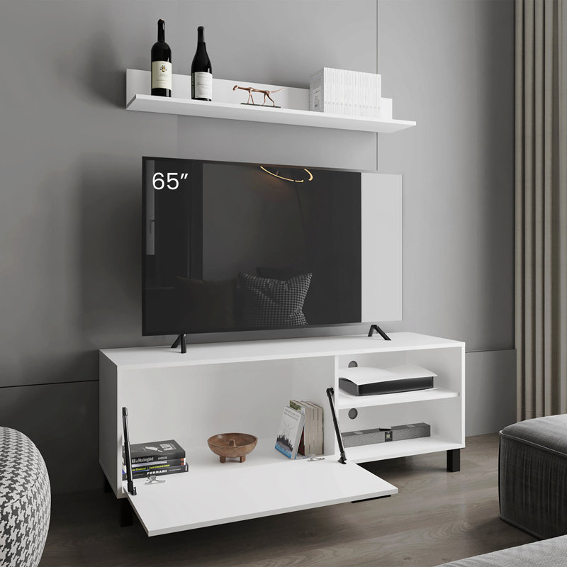 Console de meuble télé 2 portes avec tablettes ouvertes Modern - blanc