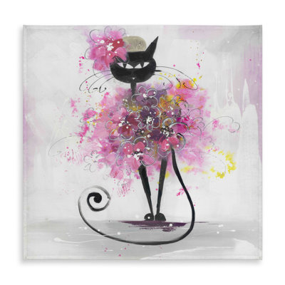 Cartoon Cat with Pink Flowers - Purple Tablecloth for Decor