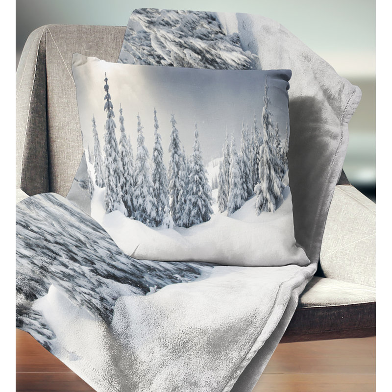 Paysage d'hiver - Coussin imprimé paysage, 16 po x 1 po, Coussin décoratif