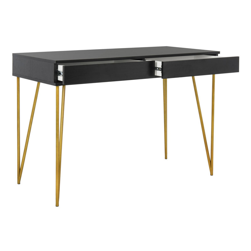 Amelda Metal Base Writing Desk, Black/Gold