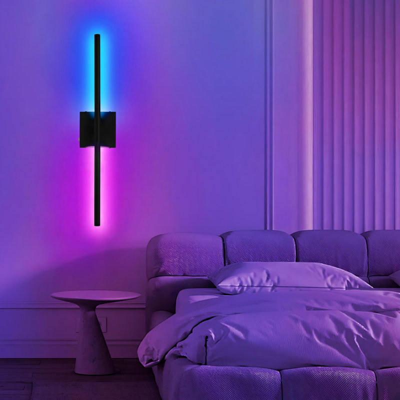 28 In. 1-light Black Led Wall Sconces, Dimmable Wireless Rgb Wall Light, Removable Battery Compartment, 350°rotate, (2-pack)