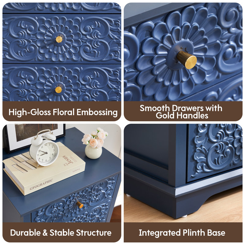 20.07'' W 5 - Drawer Embossed Dresser, Blue