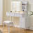 Modern Makeup Vanity Desk With LED Lights & Mirror, 4 Drawer Dressing Table Set With Stool, 3 Colors Dimmable Brightness, Space-Saving For Bedroom-1436793208