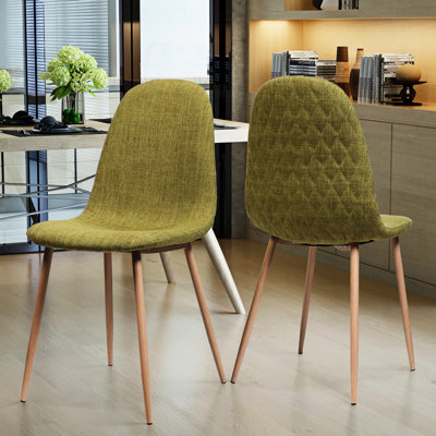 Deux chaises de salle à manger en tissu avec pieds en fer et en bois, noyer, assemblage requis, 21,4 po x 18,38 po 34,12 pi de 2 po, fait à la main, l 18,38 po x P 21,4 po x H 34,12 po