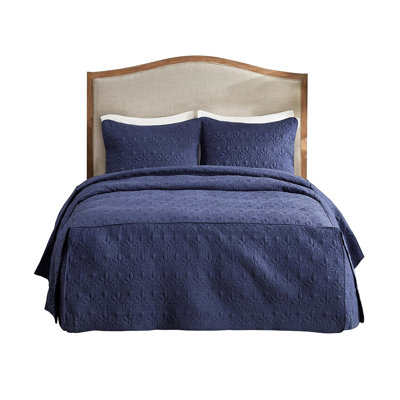 Navy King Bedspread - 3 Piece, , Split Corner Style, Design, , Box Sewing Bedding