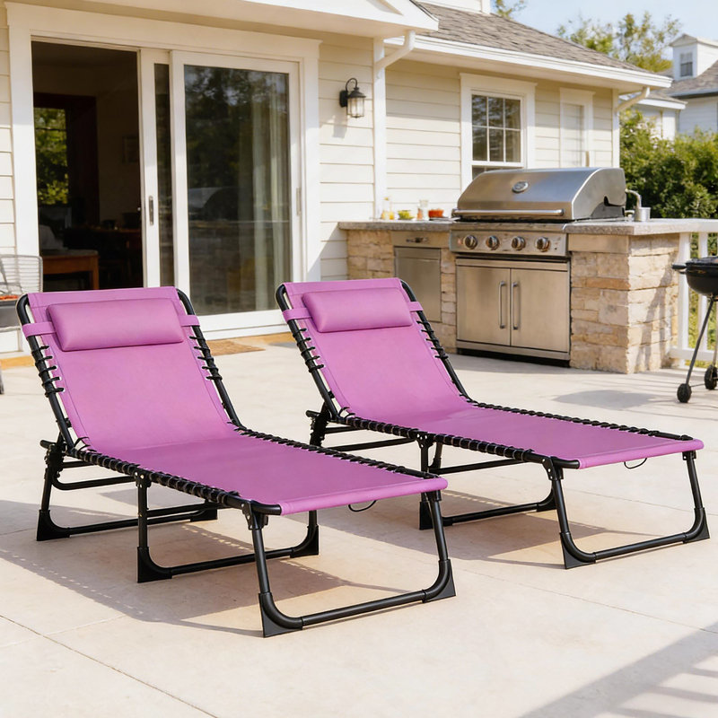 2 Folding Chaise Lounge Chairs, Outdoor Chaise Chairs For Backyard, Poolside