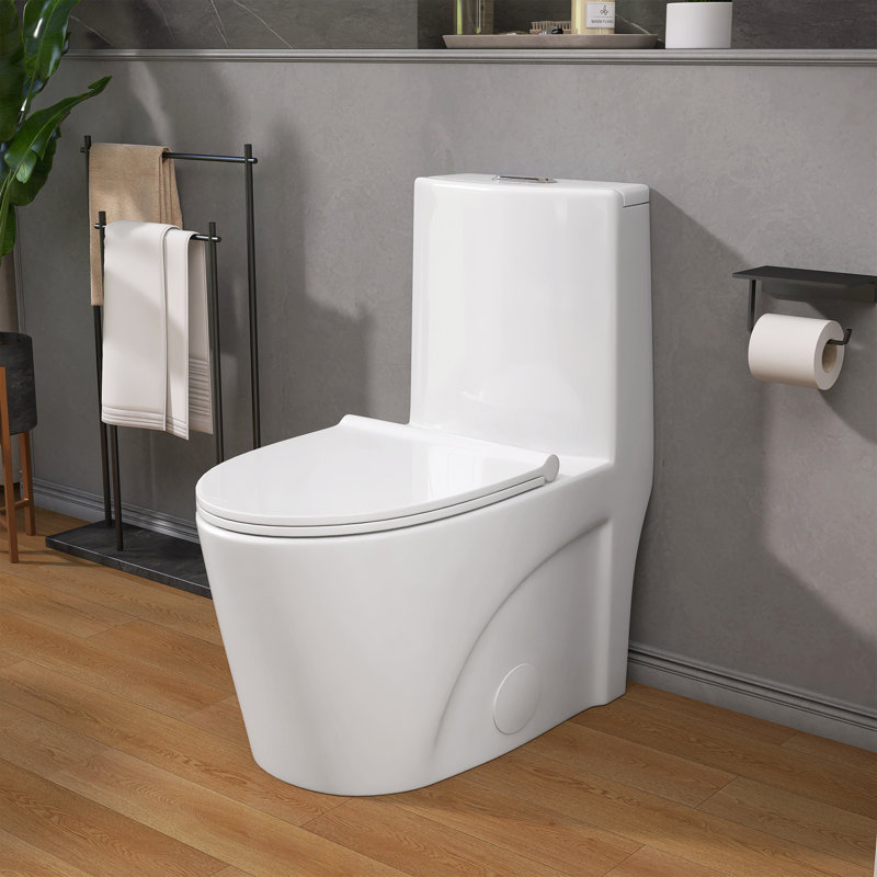 17" W ADA Compliant Ceramic One-Piece Toilet Dual Flush Toilet Soft Close Toilet with Comfort Chair Height Seat in White