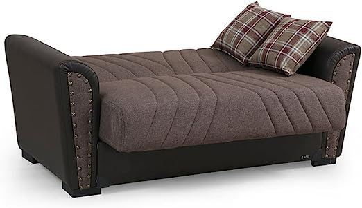 Causeuse convertible en tissu Ballone, Mélange de polyester brun