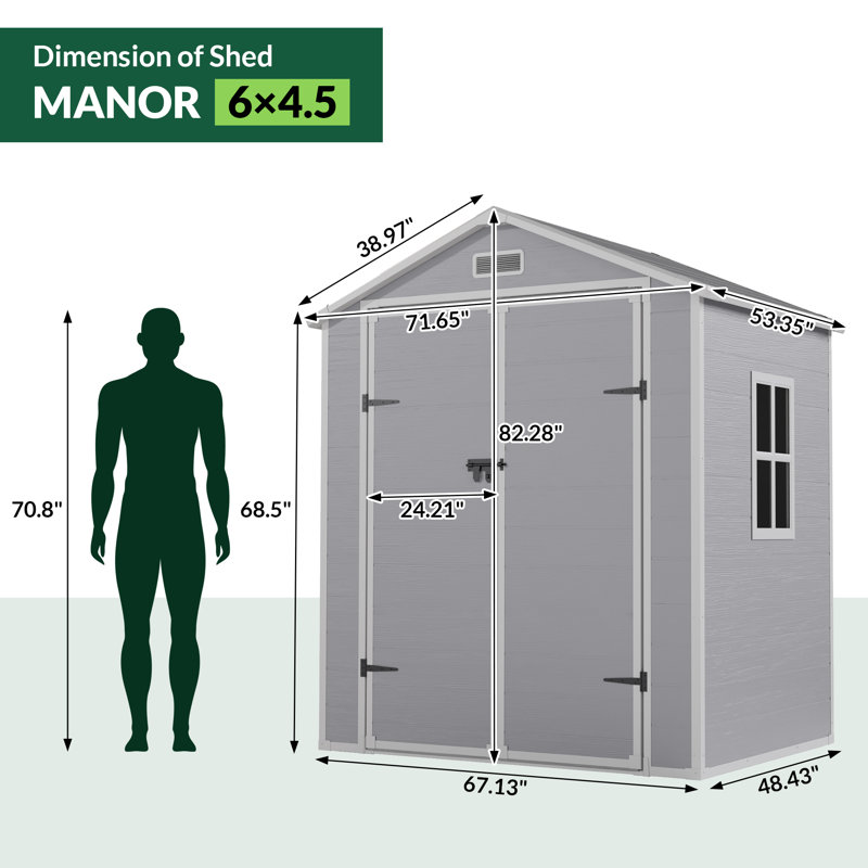 6’ × 4‘ Outdoor Resin Storage Shed With Floor, Gray