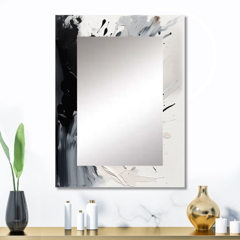 Black Textured Splash Paint Art IV - Abstract Painting Large Mirror, Modern Unique Wall Mirror Decor, Printed Metal Art