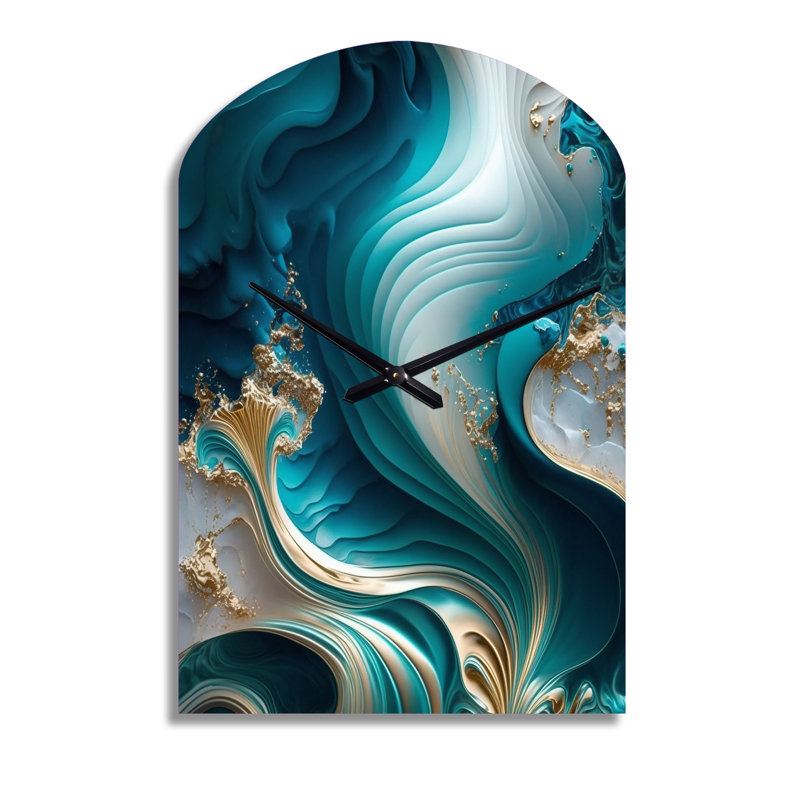 Horloge murale abstraite géométrique turquoise III - horloge murale asymétrique en métal, Grand