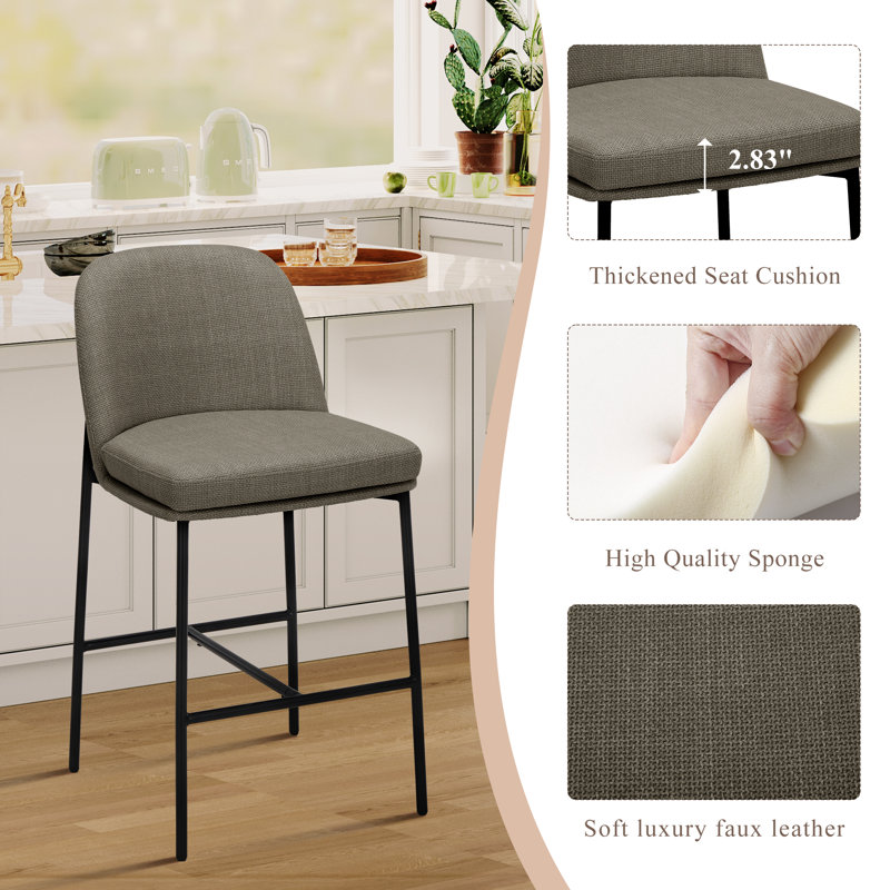 Upholstered Counter Stool with Metal Frame, Brown