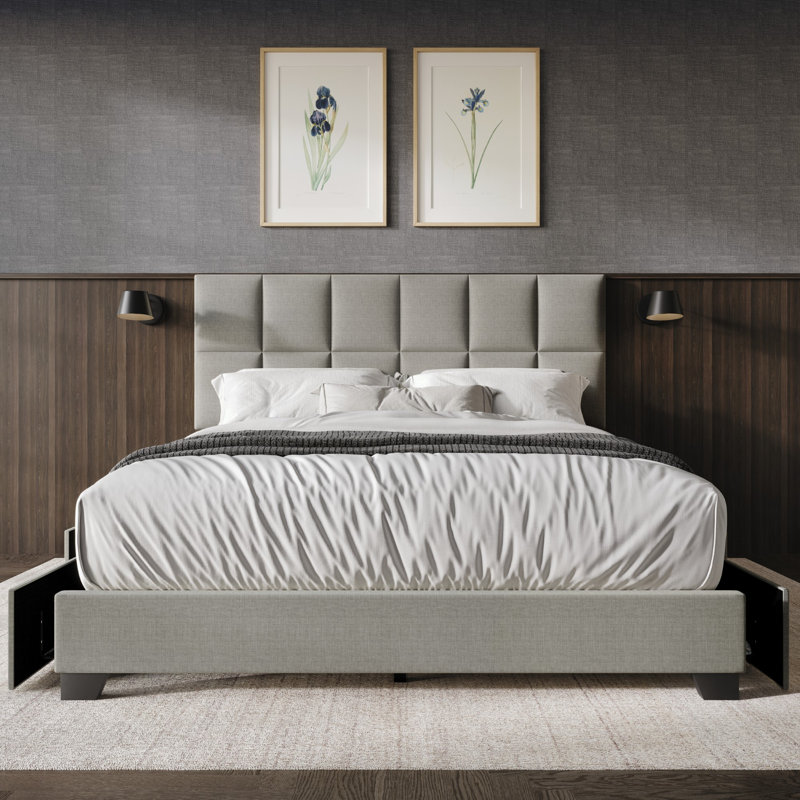 Lawi Upholstered Storage Platform Bed, Full, Light Gray