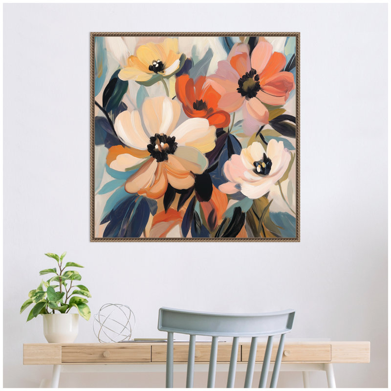 «Garden Bloom Abstract Bouquet III» par The Creative Bunch Studio, reproduction d'art sur toile encadrée, Doré