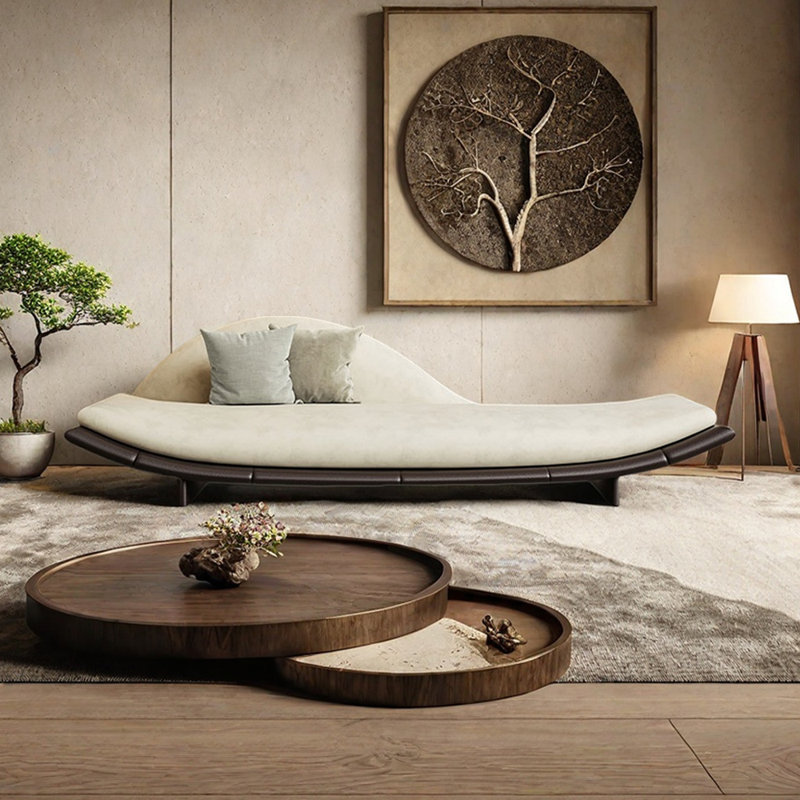 Méridiennes d'intérieur en bois massif Retro Living Room, Orienté à gauche (vu de face), Beige