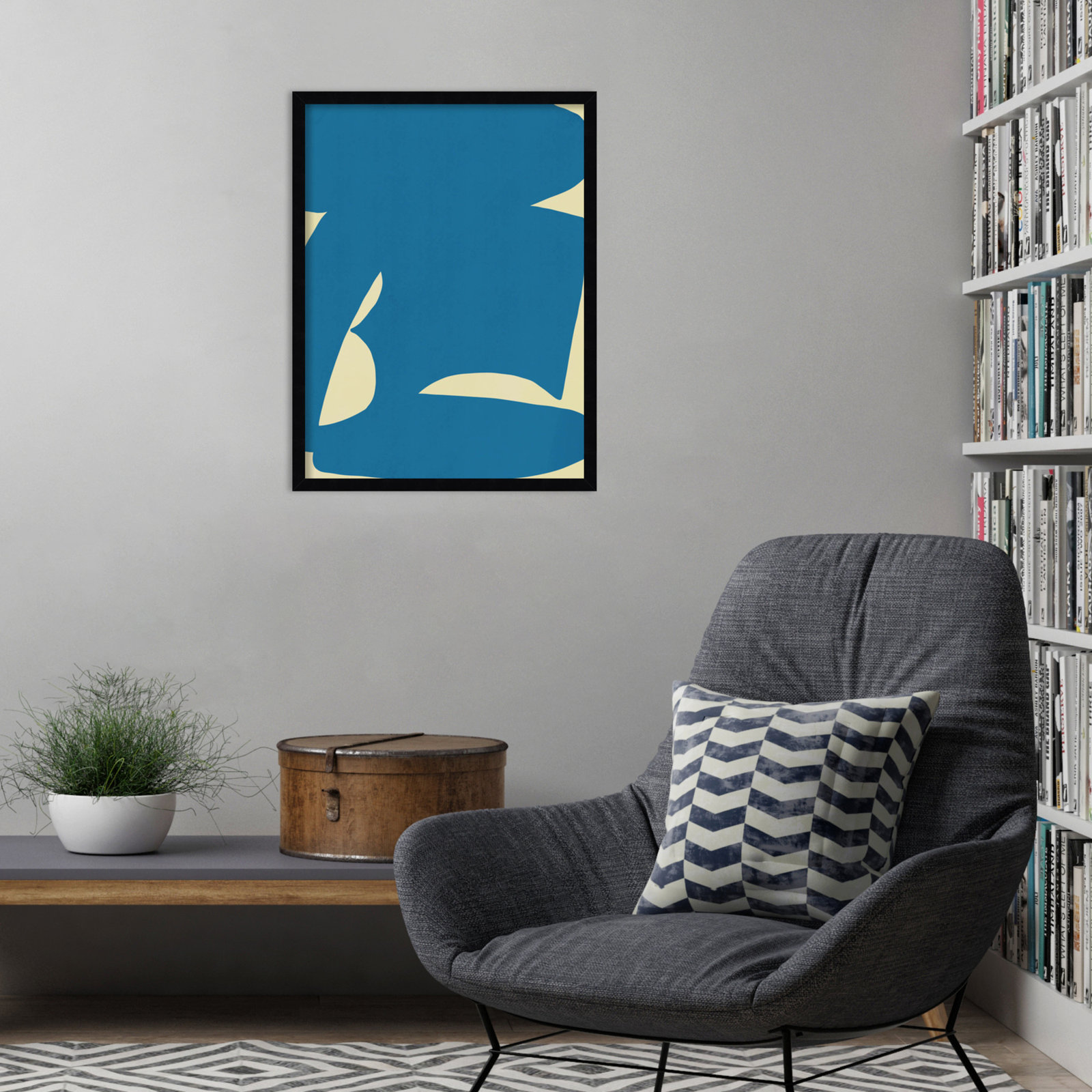 B Cut Out In Blue by Little Dean Wood Framed Wall Art Print, Black, 25" H x 19" W