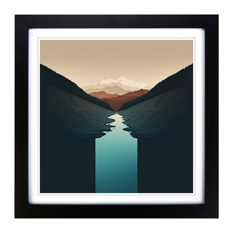 River Minimalism - Single Picture Frame Print on Wood, Black