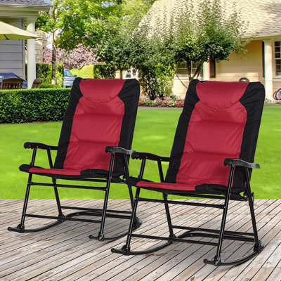 Ensemble de mobilier d'extérieur 2 pièces avec 2 chaises berçantes pliantes rembourrées, style bistro pour porche, camping, balcon, rouge