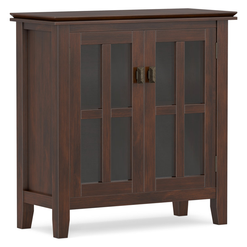 Artisan 30"W Solid Wood Transitional Low Storage Cabinet with Glass Doors and Adjustable Shelves, Russet Brown