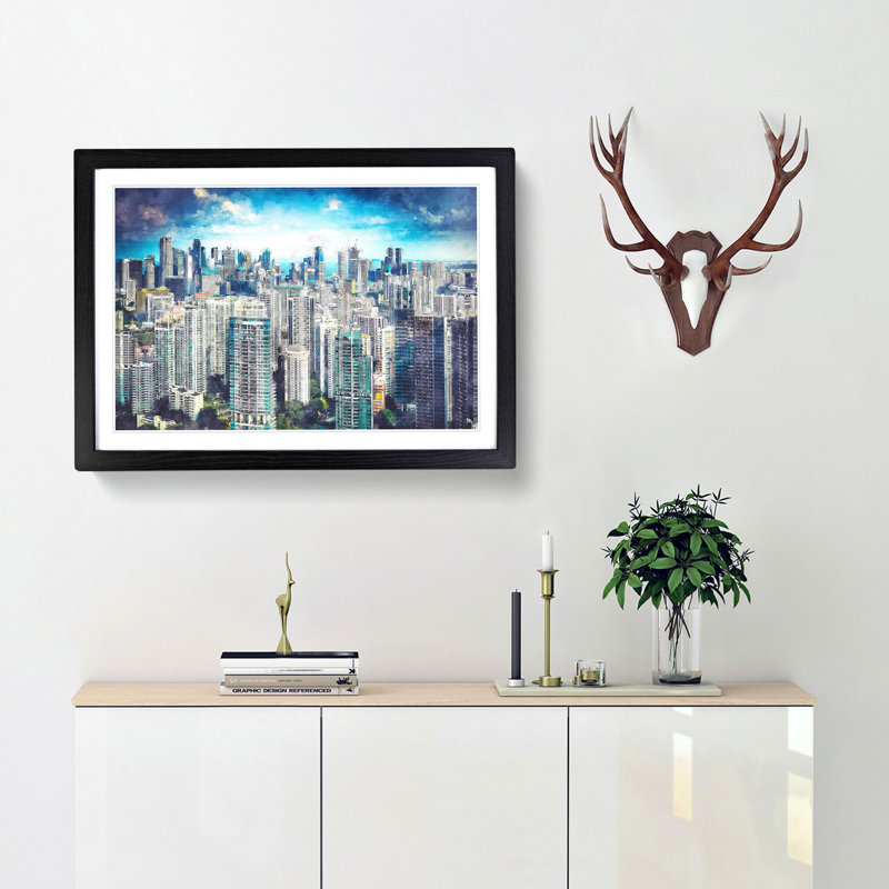 Singapore Skyline - Picture Frame Painting Print, 62cm H x 87cm W x 2cm D, Black Framed