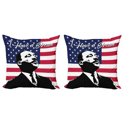 Ambesonne Americana Throw Pillow Cushion Cover Pack Of 2, Black And White Martin Luther King Portrait United States Flag And Famous Words, Zippered Do -  mictwo_64284_18x18