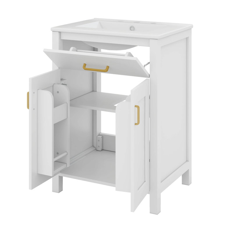 24 Inch Laundry Sink With Cabinet, Gold/White