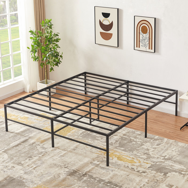 Structure de lit en métal très grand de 16 po Mclea, base de lit plateforme haute de 16 po, sommier à lattes en acier robuste, aucun sommier requis, rangement supplémentaire sous le lit, support silencieux, assemblage facile