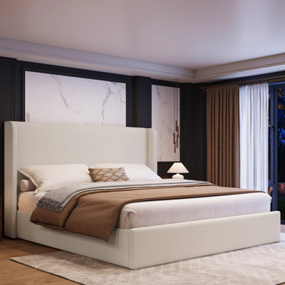 Upholstered Platform Bed With Wingback Headboard