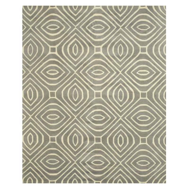 Tapis rectangulaires gris élégant et durable en laine touffetée à la main ivoire, Rectangle 8 pi x 10 pi
