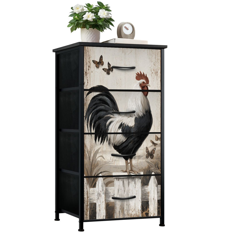 Commode rustique pour chambre à coucher avec 4 tiroirs de rangement Rustic Rooster