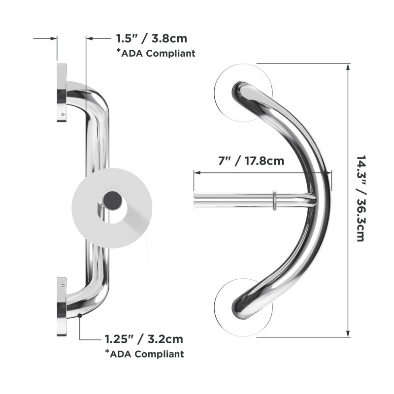 PLUS Toilet Paper Holder 14.5" in Chrome, Grab Bar for Bathroom Safety (500 lb Capacity)