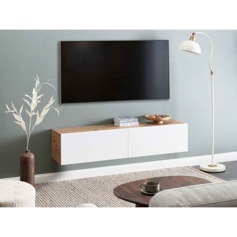 Wall Mounted TV Stand GLADSTONE, Brown/White, 30cm H x 140cm L x 40cm W