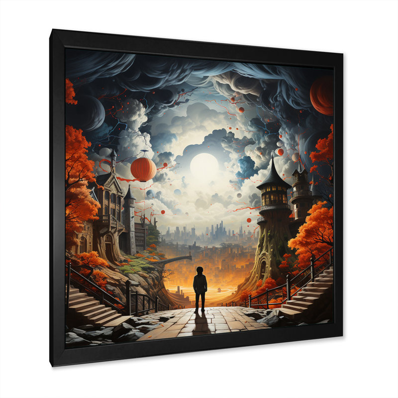 Sci Fi Odyssey City III sur toile, Cadre simple noir, H 36 po x l 36 po x P 1,5 po