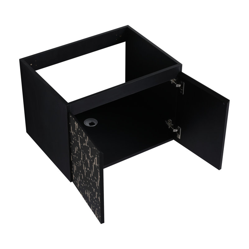 Meuble-lavabo de salle de bain avec lavabo en céramique et portes à fermeture douce - apparence moderne de porte en céramique noire de 24 po