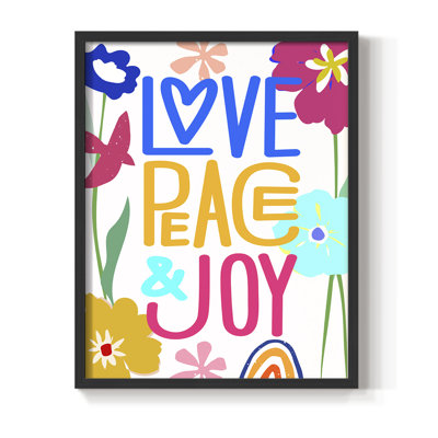 Pop Love Peace Joy, reproduction encadrée - bois massif