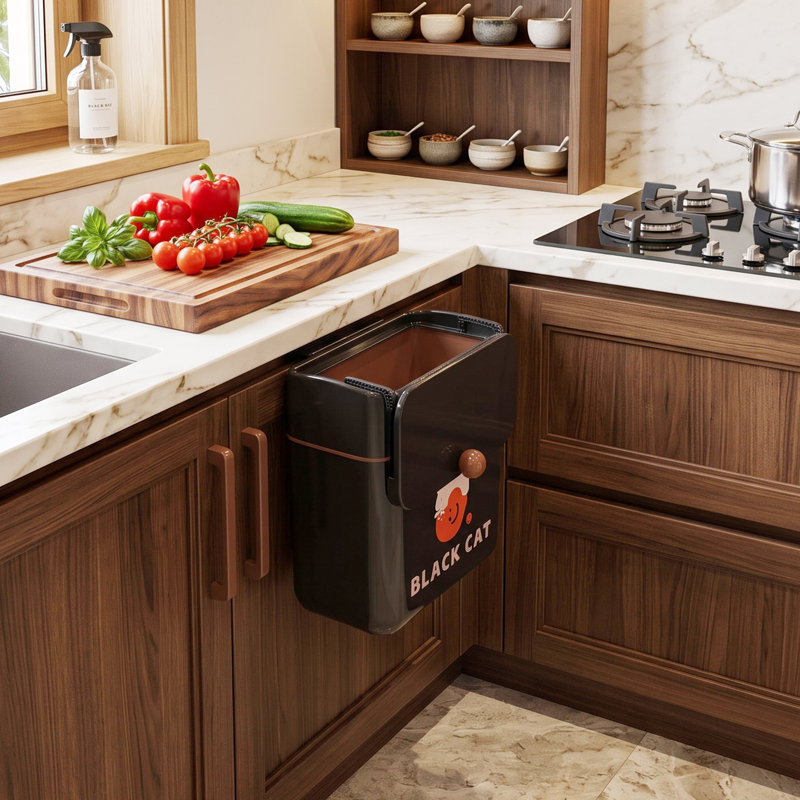 PP；ABS Kitchen Trash Can, Black
