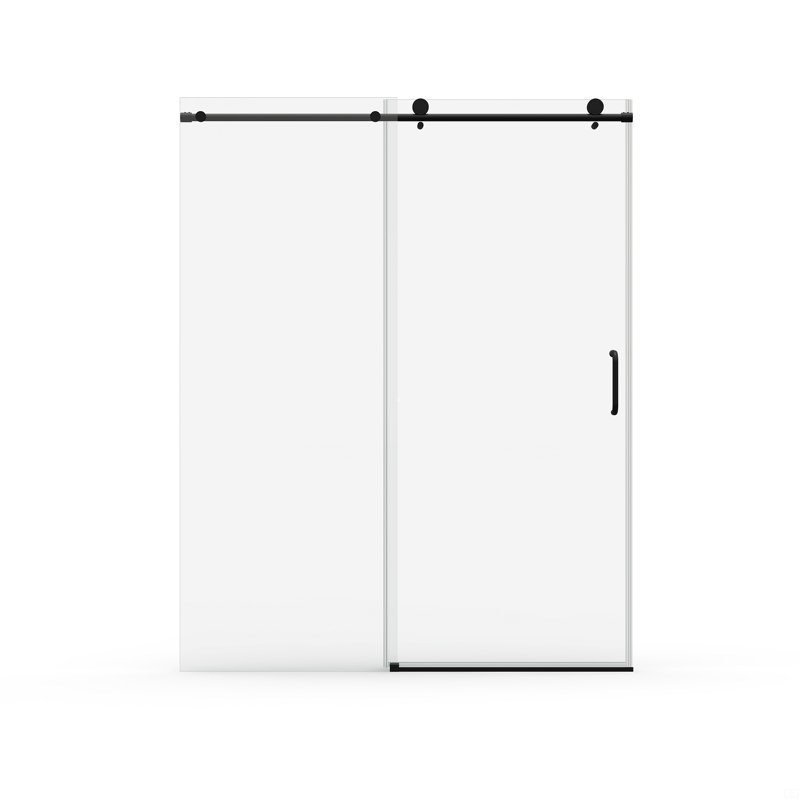 56" - 60" W X 76" H Single Sliding Shower Door, Frameless Bathroom Sliding Door With 1/4" (6Mm) Tempered Glass, Matte Black