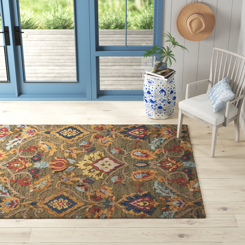 Tansy Hand Tufted Wool Rug, Rectangle 183cm x 274cm, Green/Brown