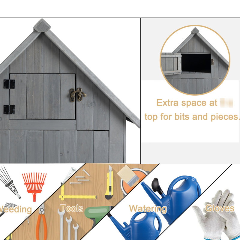 Armoire à outils d'extérieur, bois de sapin massif, toit imperméable, jardin et outils différents