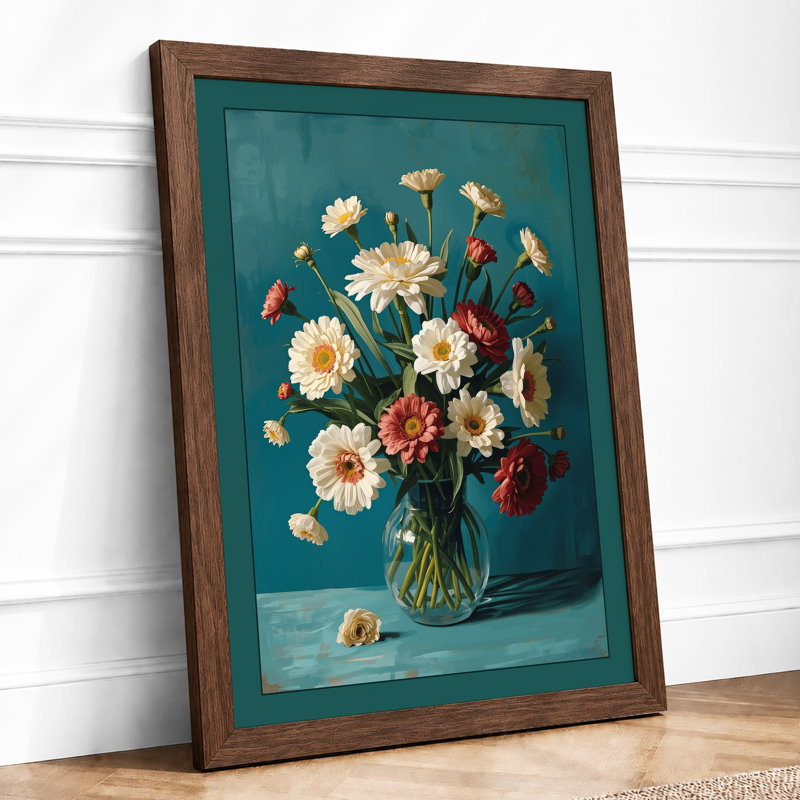 Blooms in Teal Botanical - Framed Print, A1 - 84.1 x 59.4 cm, Walnut
