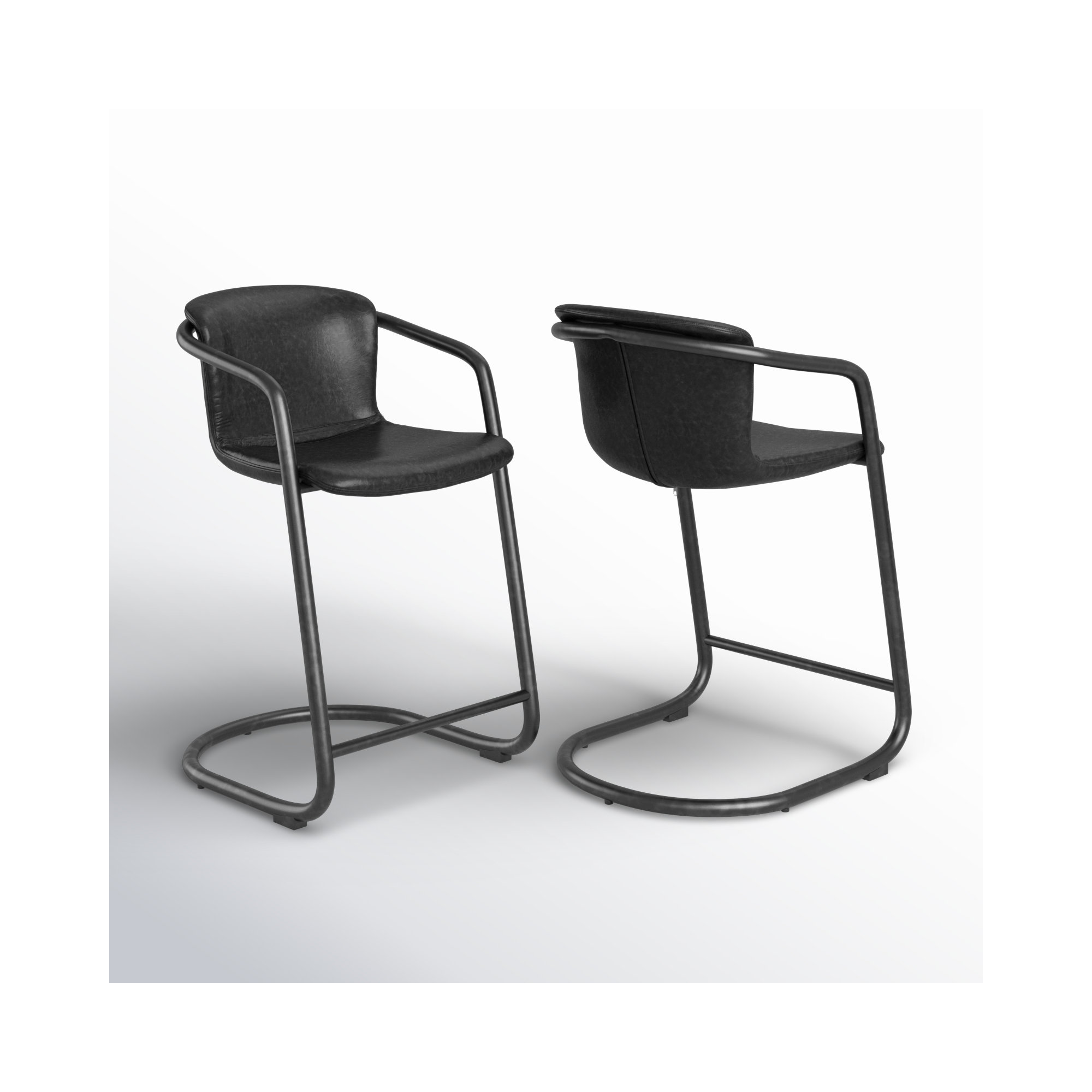 Higbee Genuine Leather Bar & Counter Stool, Bar Stool (29" Seat Height), Black Genuine Leather