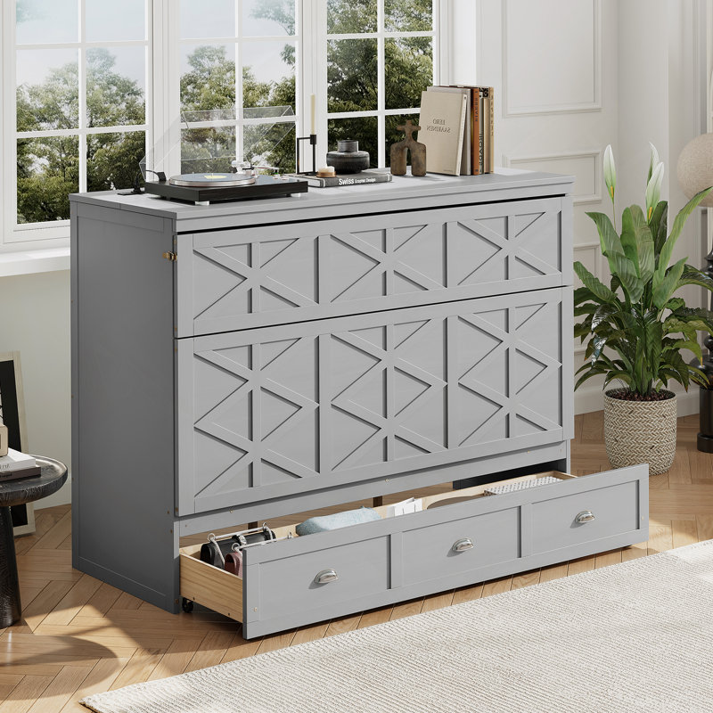 Lit escamotable avec grands tiroirs et port USB, Grey