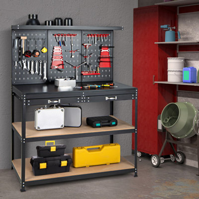 48 Inch Workbench With Pegboard And Drawers